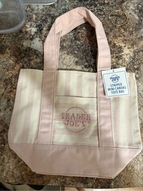 Trader Joe's Pink Striped Mini Canvas Tote